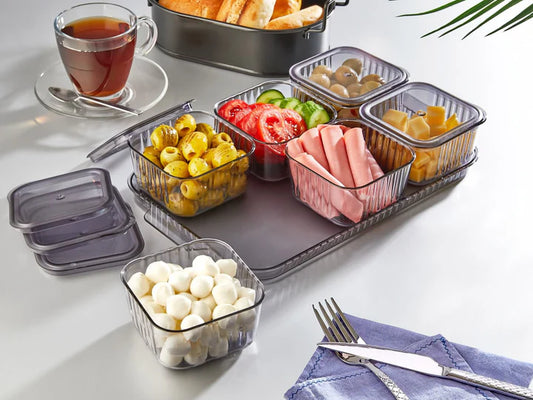 Acrylic Rectangular Tray with 6 Squared Bowls