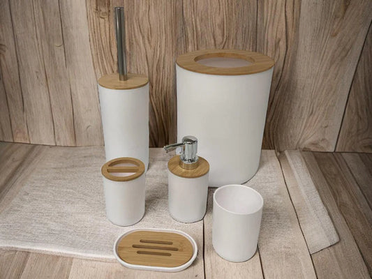 Bamboo Cover Bathroom Accessories Set of 6