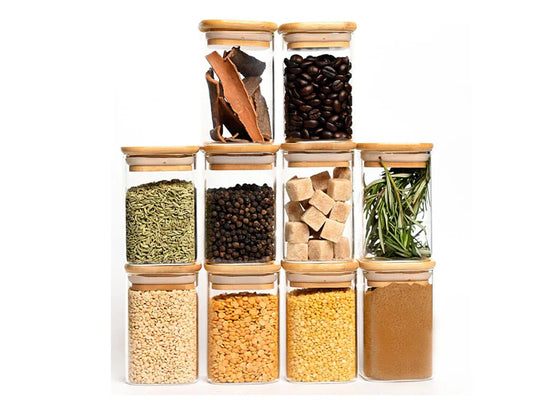 Borosilicate Glass Square Jar Wood Cover