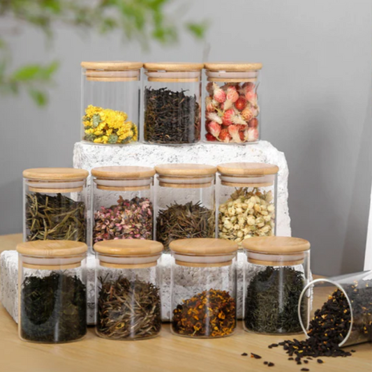 Borosilicate Glass Round Jar Wood Cover